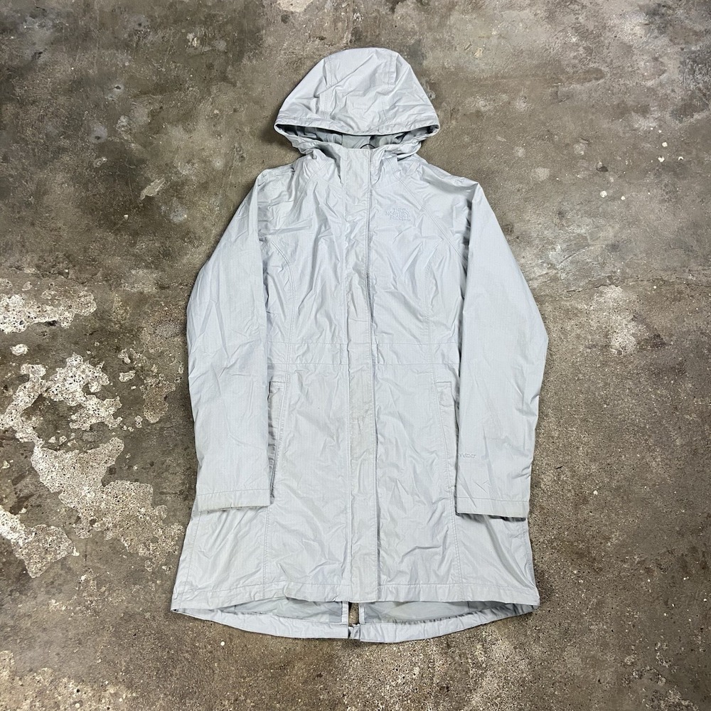 The North Face Parka Rain Jacket Women's Size Medium Gray Hooded Full Zip Hyvent